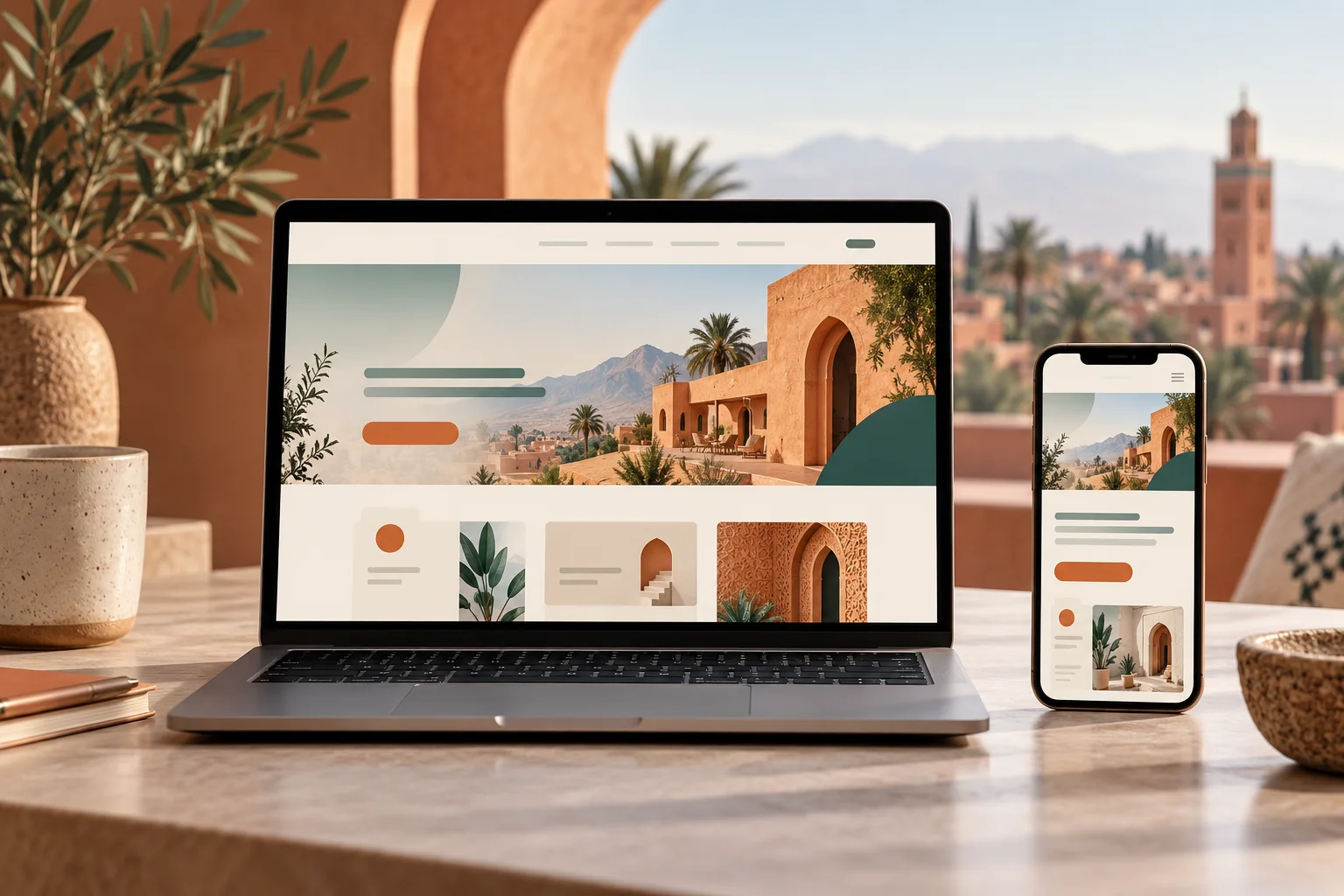Site WordPress affiché sur ordinateur portable et smartphone