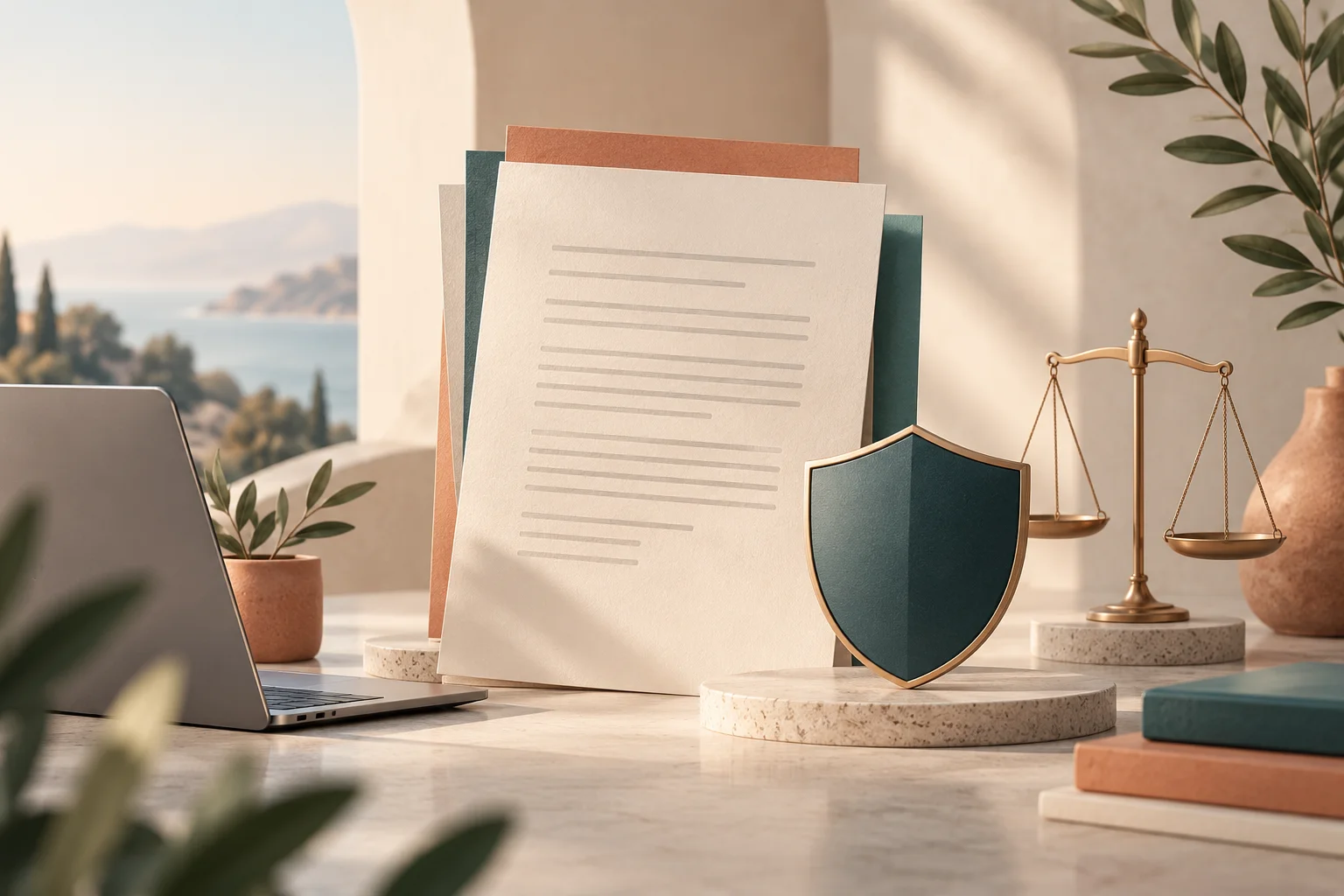 Document, bouclier et balance de la justice