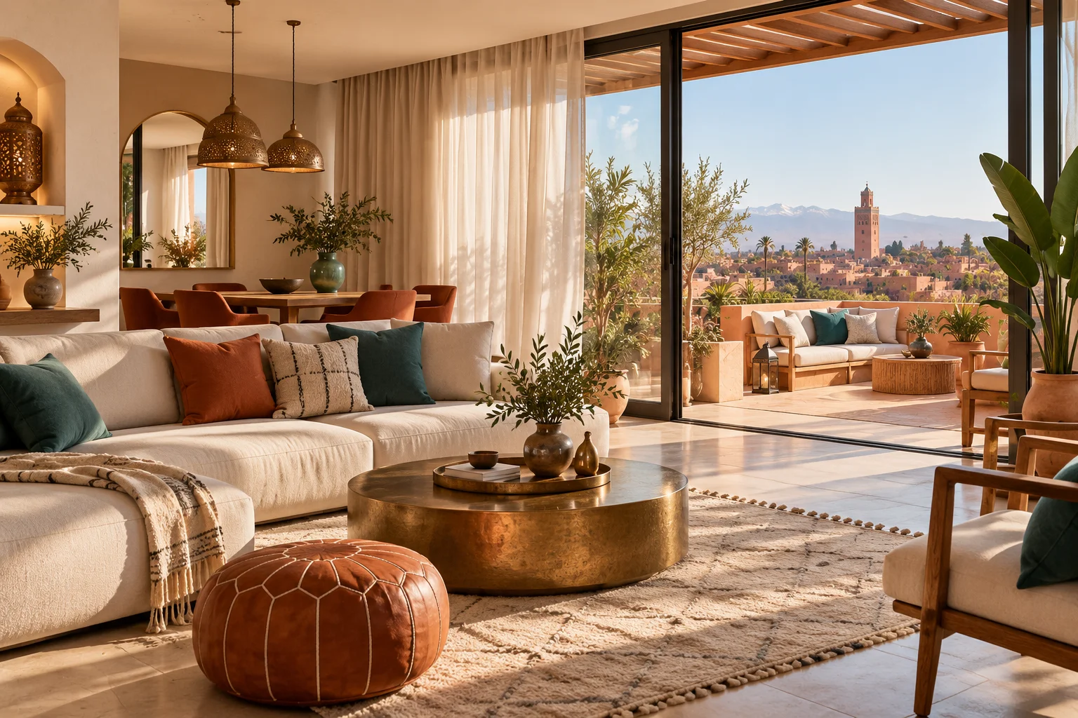 Salon lumineux d’un appartement ouvert sur une terrasse