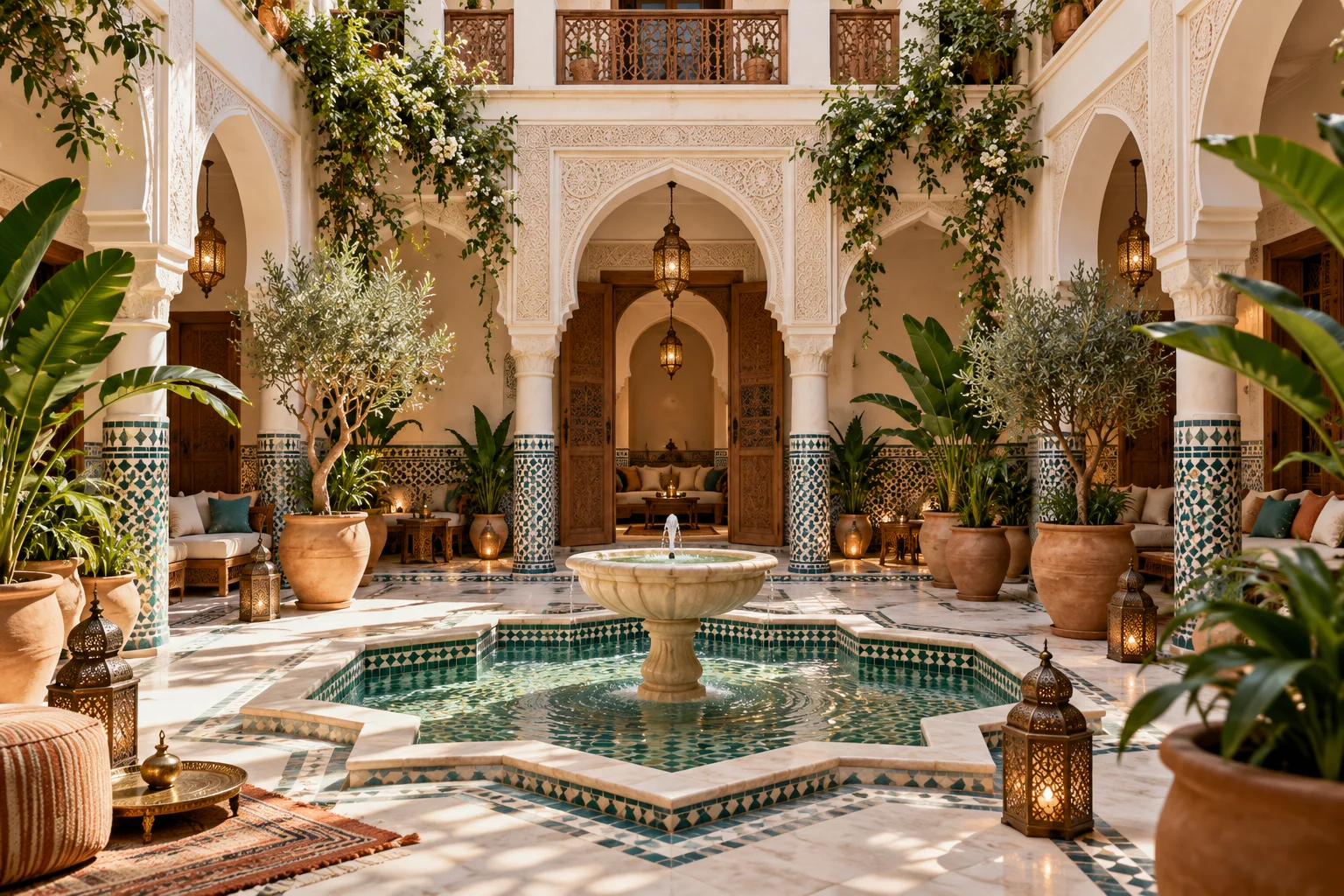 Patio de riad avec fontaine et arcades