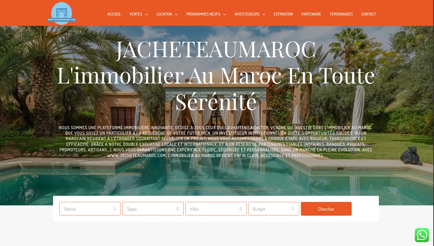 Page d’accueil de la plateforme immobilière J’achète au Maroc